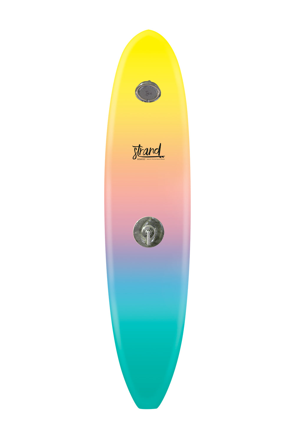 Strand Boards® Strand Series Ibiza Outdoor Surfboard Shower in yellow, pale orange, pink, purple, teal, turquoise with Classic Component