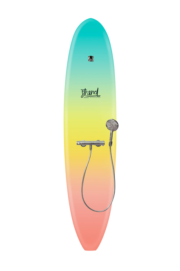 Strand Boards® | Strand Series | Varna Outdoor Surfboard Shower in Turquoise, Yellow, Flamingo | Beach Component 